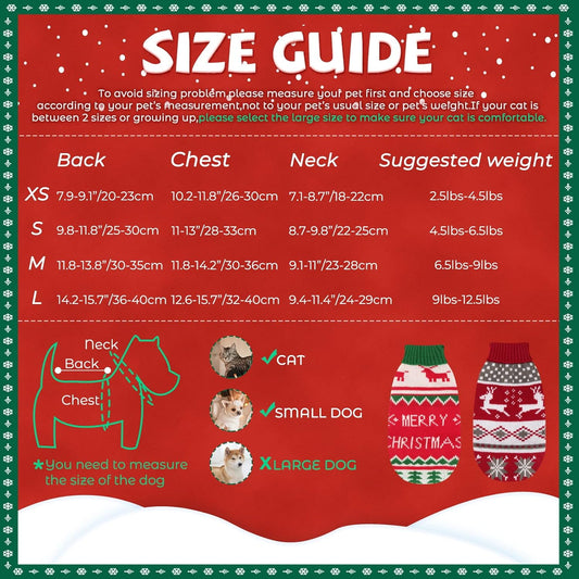 2 Packs Cat Christmas Sweater Christmas Dog Sweaters Pet Cat Winter Knitwear Warm Clothes Pet Reindeer Snowflake Pet Sweaters for Kittys and Small Dogs