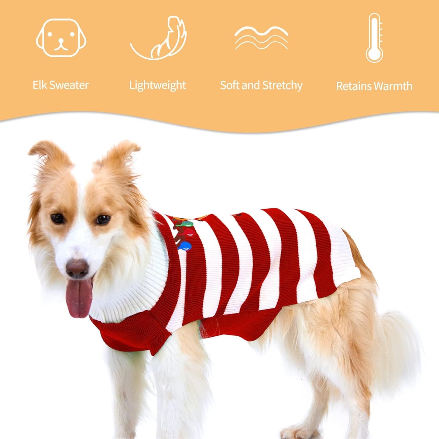 Dog Sweater Pet Christmas Elk Bells Sweaters Halloween Reindeer for Small Dog and Cat (M, Red)