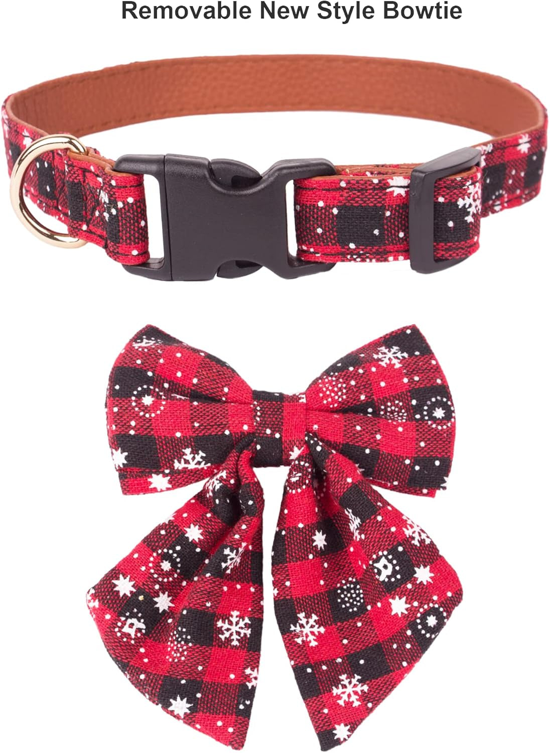 2 Pack Christmas Dog Collar with Bow Tie, Classic Plaid Red Green Dog Collars with Removable Bowtie Christmas Collars for Small Dogs Pets (Small)