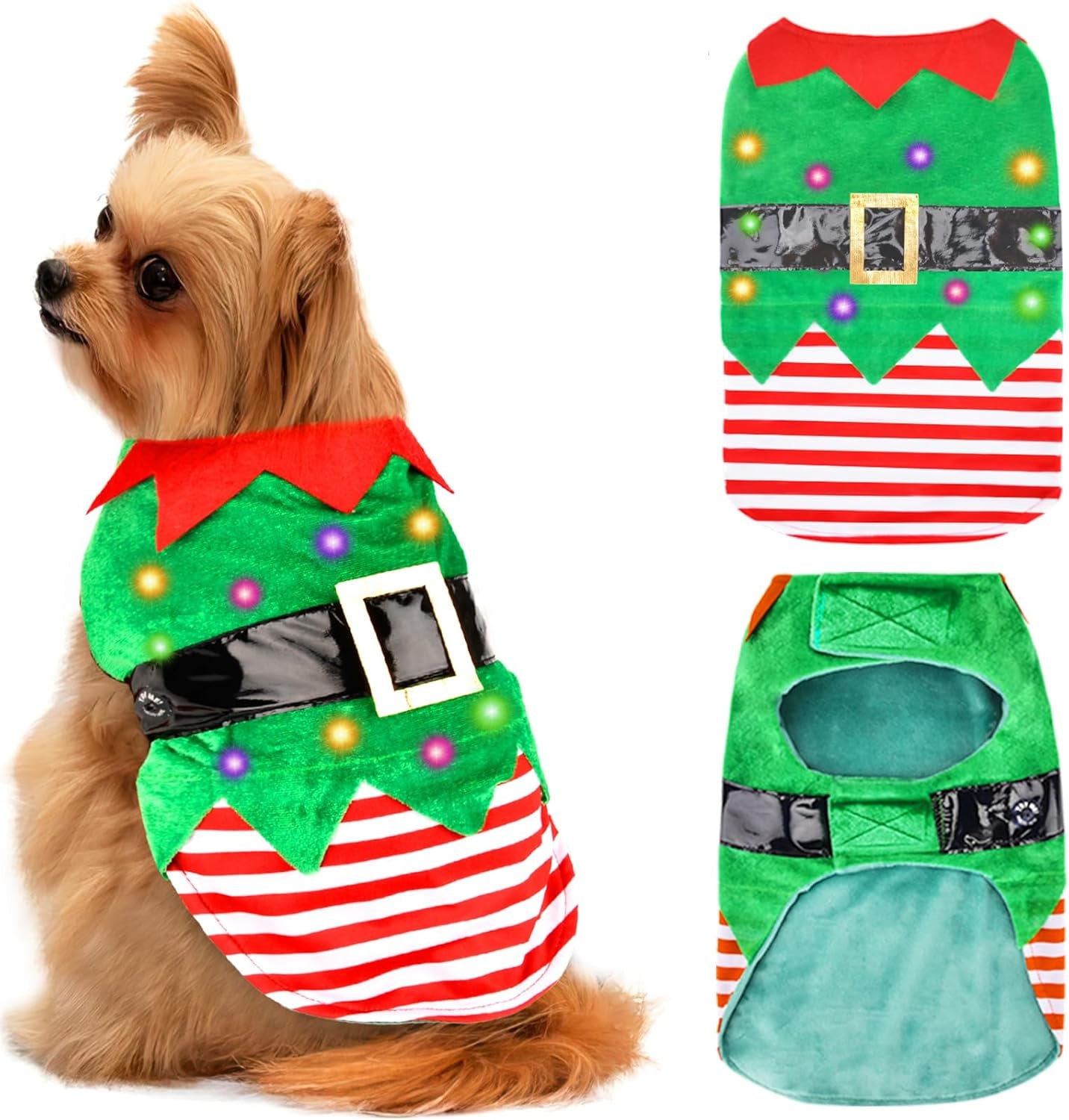 Christmas Dog Pajamas, Winter Warm Cute Holiday Theme Dog Onesie Jumpsuit Stretchy Doggie Sweater Puppy Clothes Outift Xmas Tiny Pet PJS for Small Dogs Cat Apparel (Green, Small)