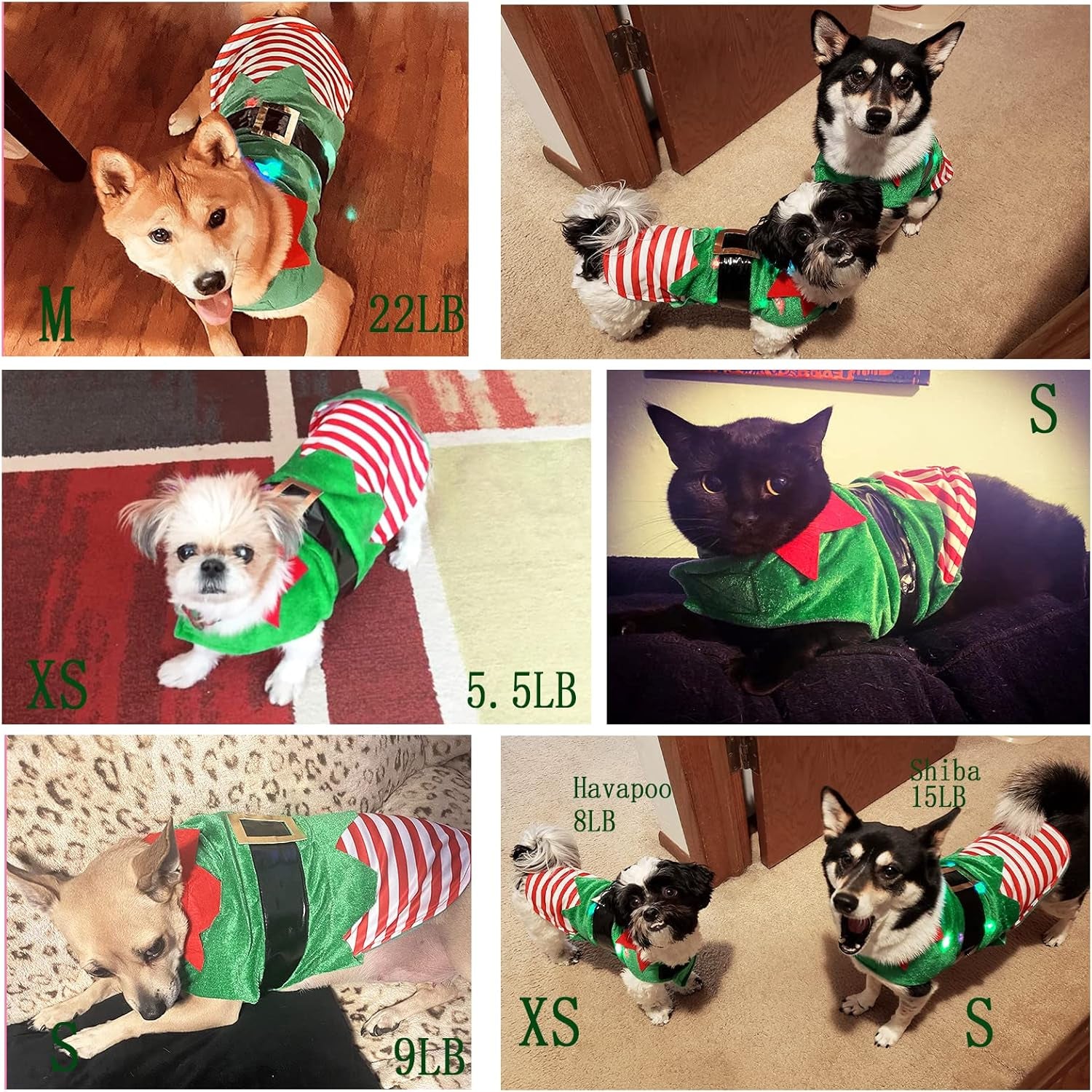 Christmas Dog Pajamas, Winter Warm Cute Holiday Theme Dog Onesie Jumpsuit Stretchy Doggie Sweater Puppy Clothes Outift Xmas Tiny Pet PJS for Small Dogs Cat Apparel (Green, Small)
