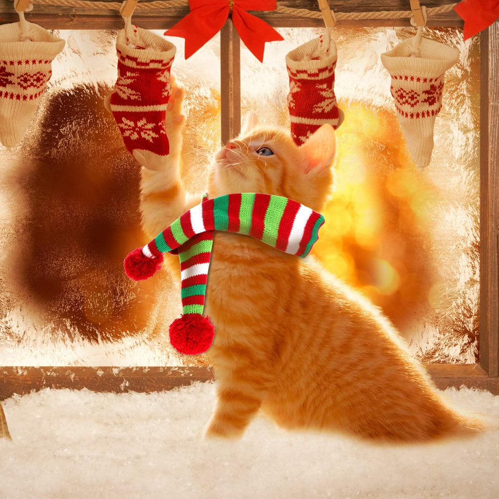2 Pieces Christmas Striped Knitted Dog Scarf Winter Dog Neck Warmer Costume Xmas Holiday Pet Bandana Cat Puppy Scarf Accessories