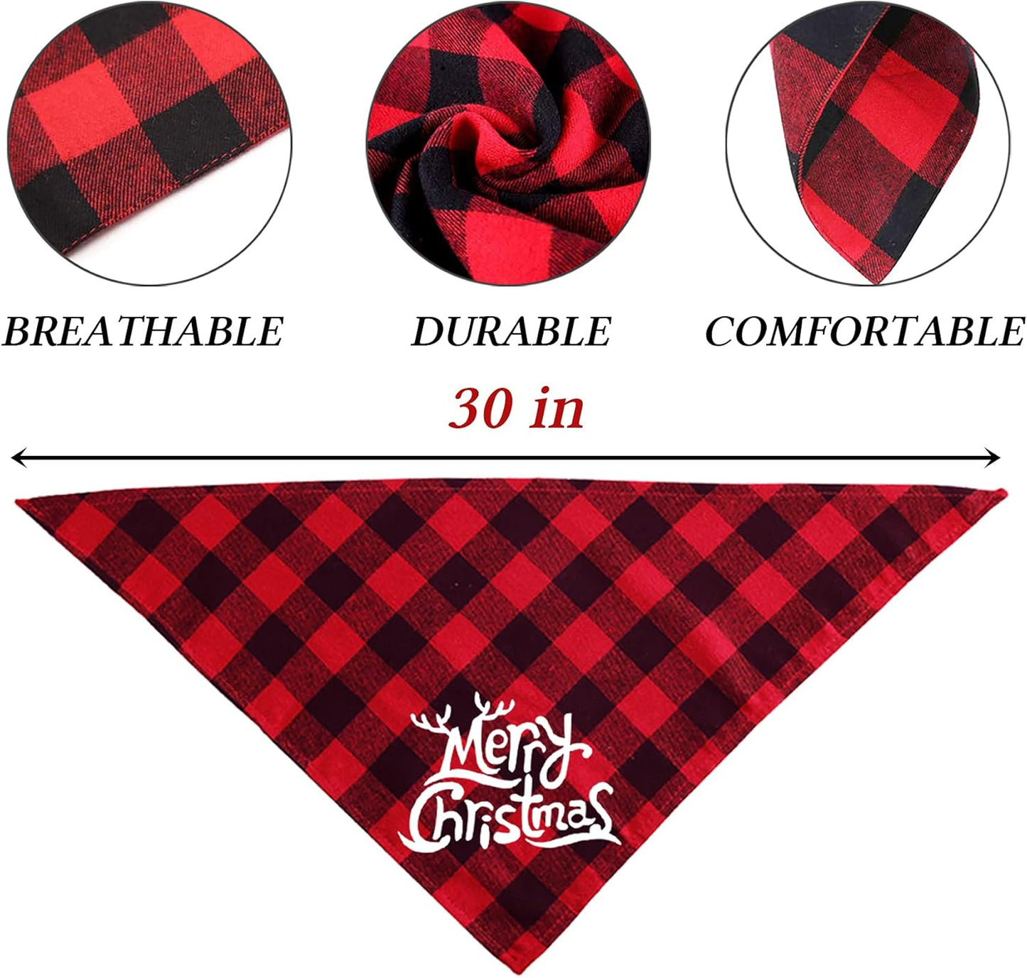 2 Pack Christmas Plaid Dog Bandanas, Merry Christmas Holiday Plaid Dog Bandanas for Large Medium Dog Christmas Costume Decorations (Red & Green, Merry Christmas)