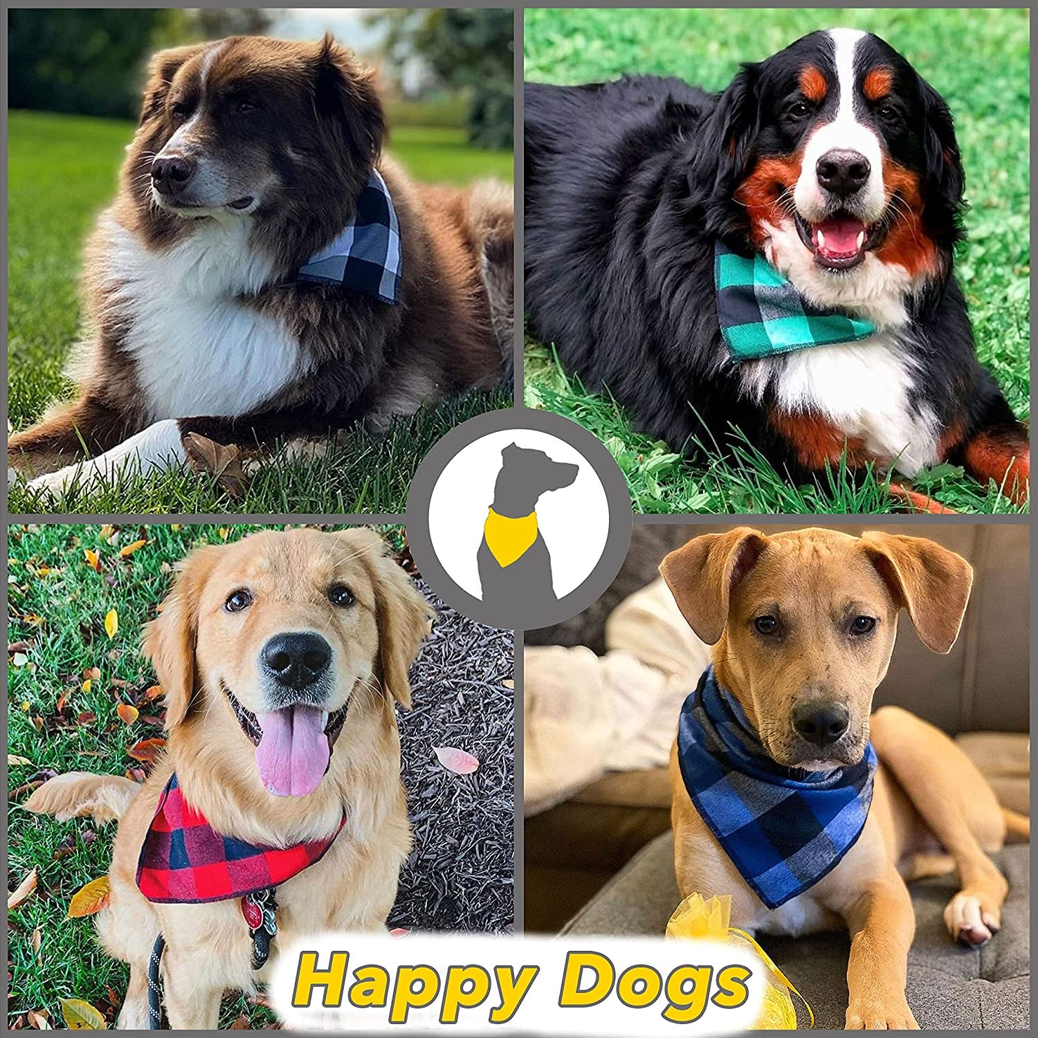 Dog Bandana 4 Pack - Dog Bandanas Boy, Girl, Premium Durable Soft Lightweight Fabric, Buffalo Plaid Scarf for Small Dogs, Cats Pets, Black and White, Red, Green, Blue, Small