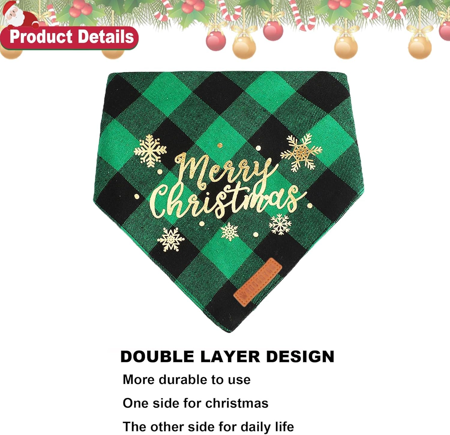 2 Pack Christmas Dog Plaid Bandana Triangle Bib Set Pet Christmas Bandanas Scarf Accessories for Medium Large Dogs Pets (Large)
