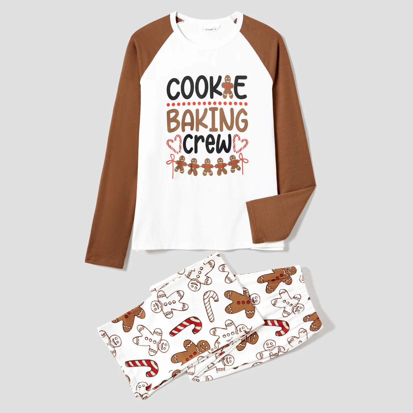 Christmas Pajamas Family Matching Women 2 Piece Pjs Sets Long Sleeve Cute Gingerbread Man Prints Top & Pants Sleepwear with Holiday Socks, Khaki, XXL