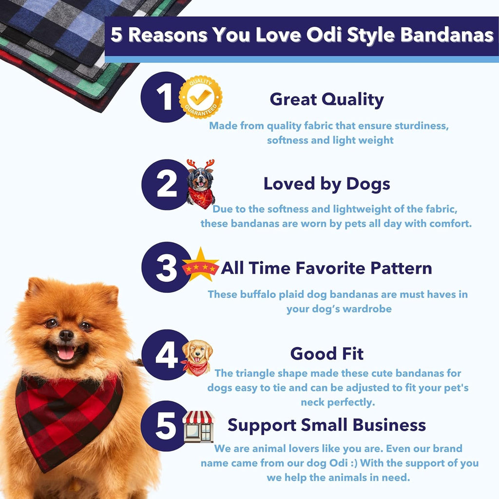 Dog Bandana 4 Pack - Dog Bandanas Boy, Girl, Premium Durable Soft Lightweight Fabric, Buffalo Plaid Scarf for Small Dogs, Cats Pets, Black and White, Red, Green, Blue, Small
