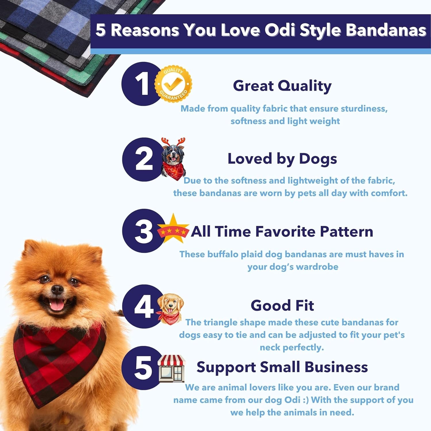 Dog Bandana 4 Pack - Dog Bandanas Boy, Girl, Premium Durable Soft Lightweight Fabric, Buffalo Plaid Scarf for Small Dogs, Cats Pets, Black and White, Red, Green, Blue, Small