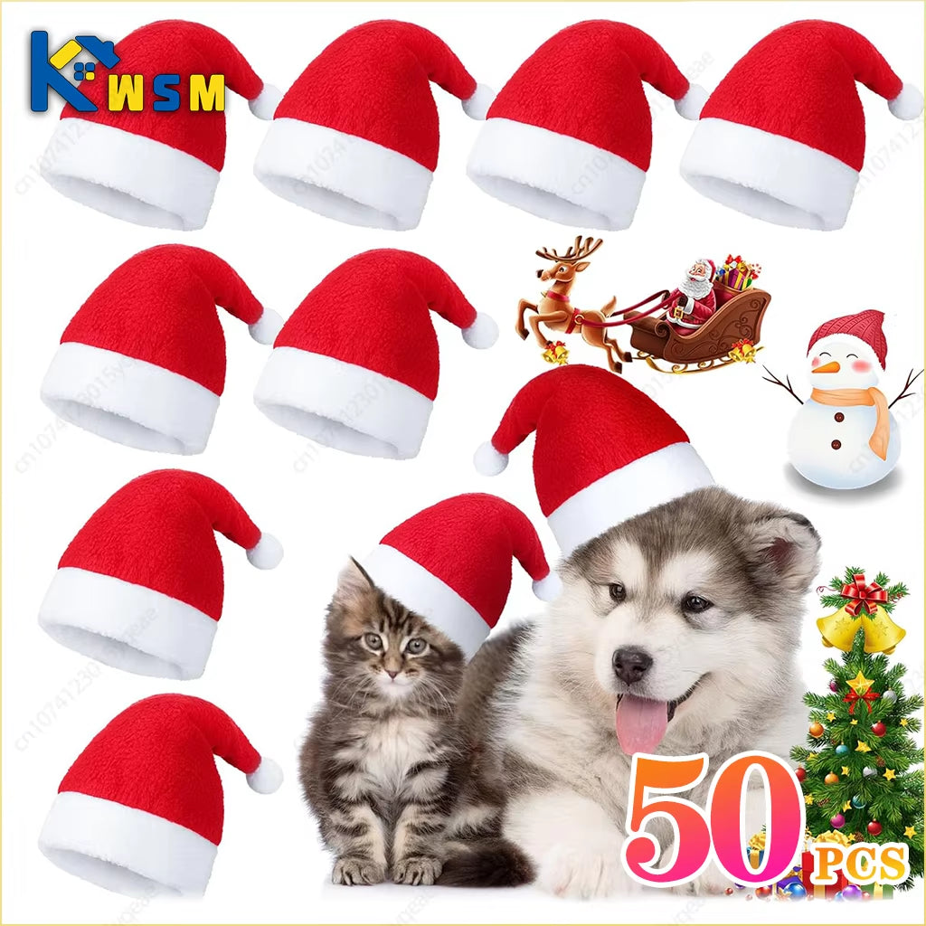 50PCS Christmas Pet Dog Cat Santa Hat Cosplay Hats Pet Costume Ornaments Christmas Party Pet Supplies Christmas Decorations