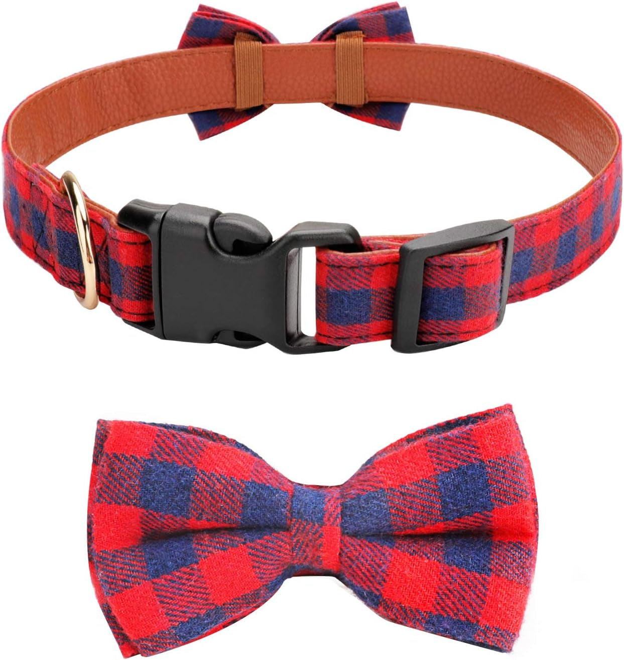 Dog Bow Tie,  Dog Cat Collar with Bow Tie Buckle Light Plaid Dog Collar for Dogs Cats Pets Soft Comfortable,Adjustable (S, Red)