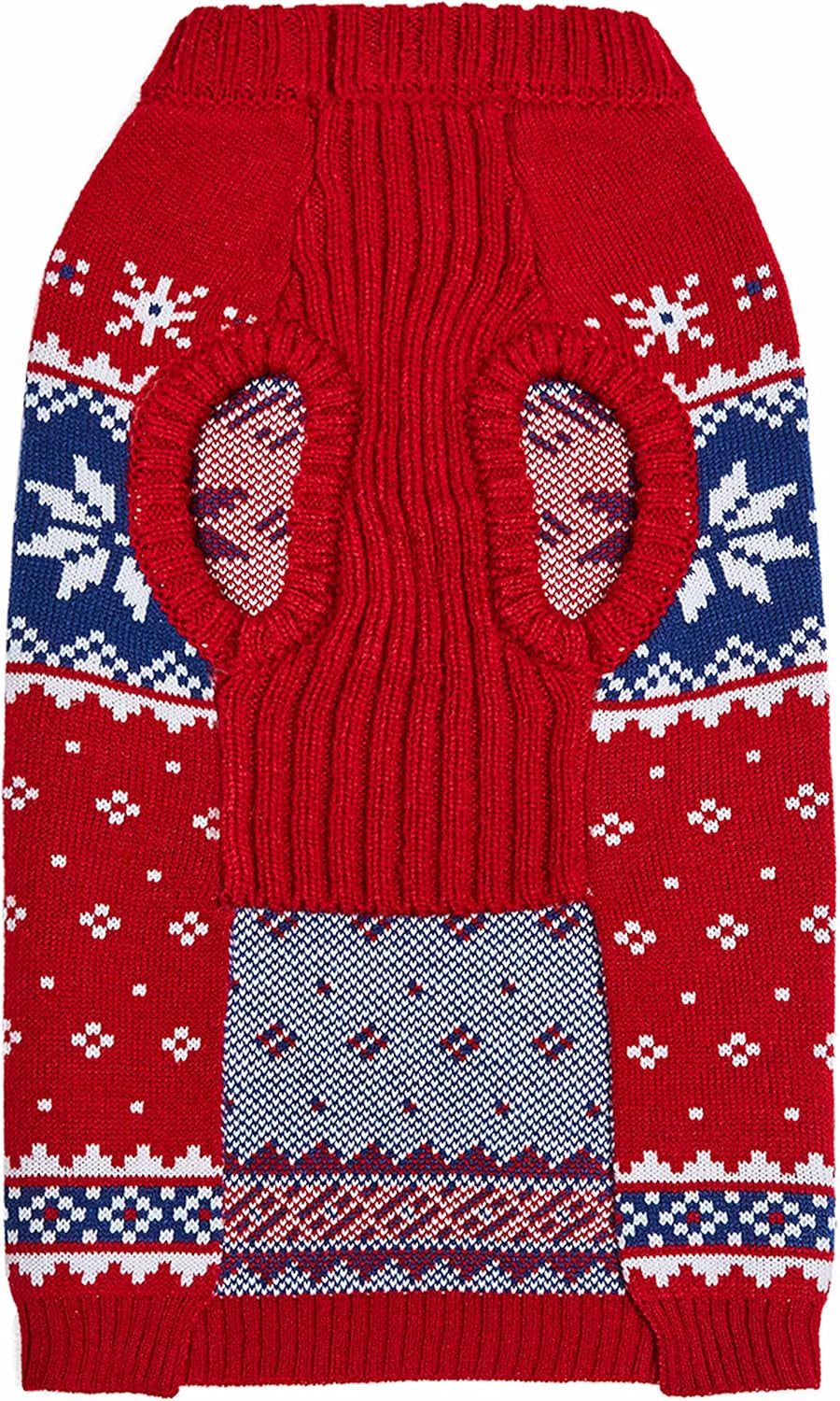 Christmas Snowflake Dog Sweater in Festive Red, Back Length 14", Pack of 1 Clothes for Dogs