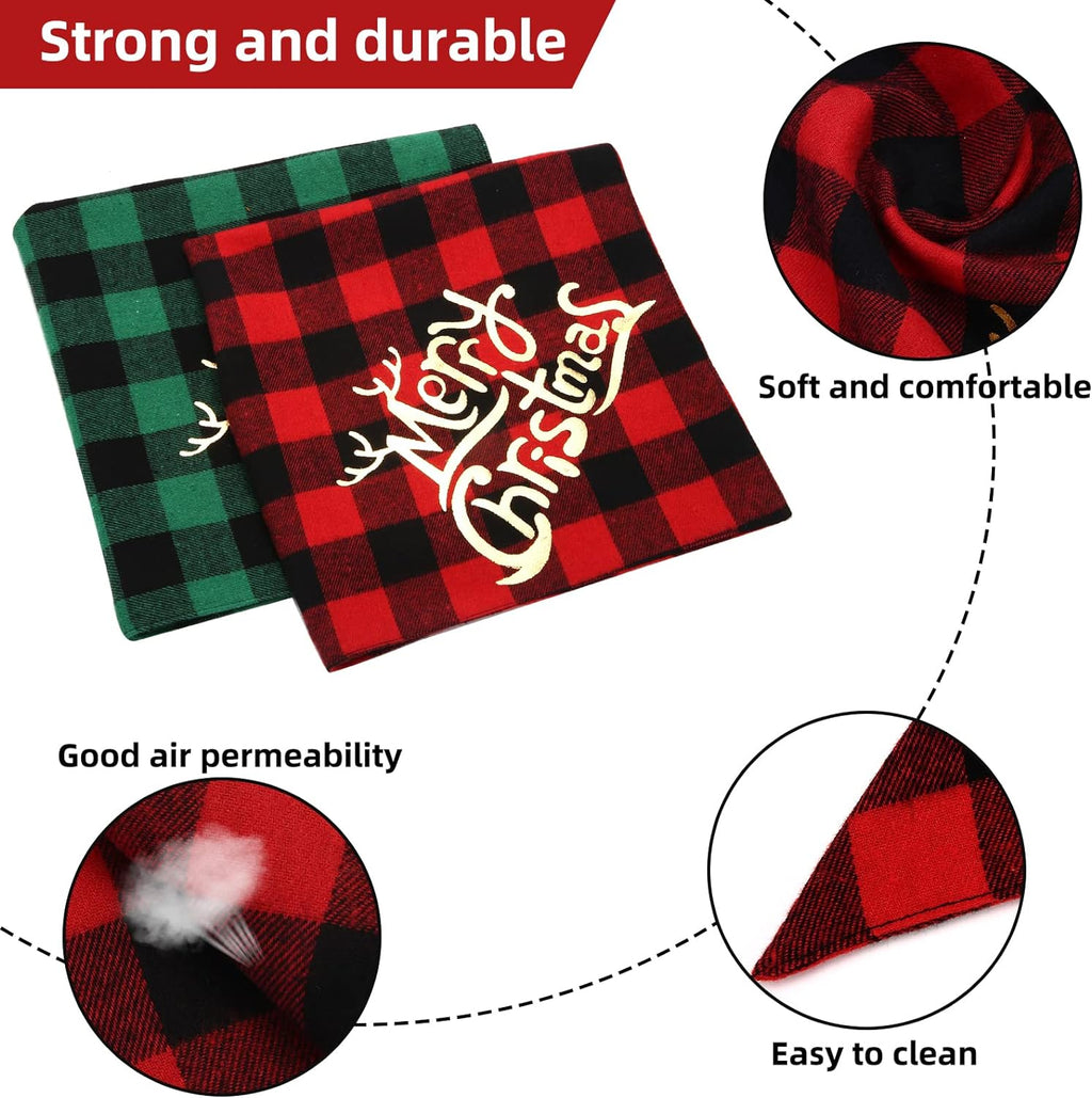 Dog Christmas Bandana for Dogs(2 Pack),Classic Buffalo Plaid with Golden Merry Christmas Pattern Dog Bandanas for Small Medium Large Dogs Accessories Triangle Dog Christmas Scarf