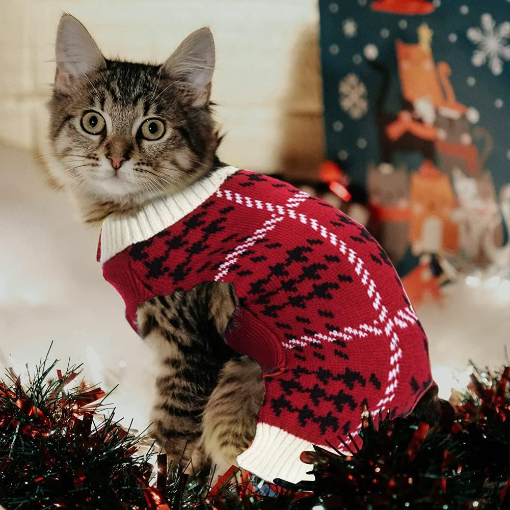 Christmas Sweater for Dogs, Knitwear Small Dog Christmas Sweater, Christmas Sweater for Cats Kitten Only, Red XS