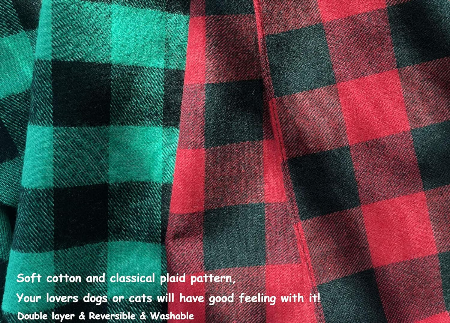 Christmas Dog Bandana - Reversible Plaid Dog Bandanas Pet Scarf Triangle Kerchief Bids for Small Medium Large Dogs & Cats, Pet Accessories Decoration for Christmas Holiday, Green/Red