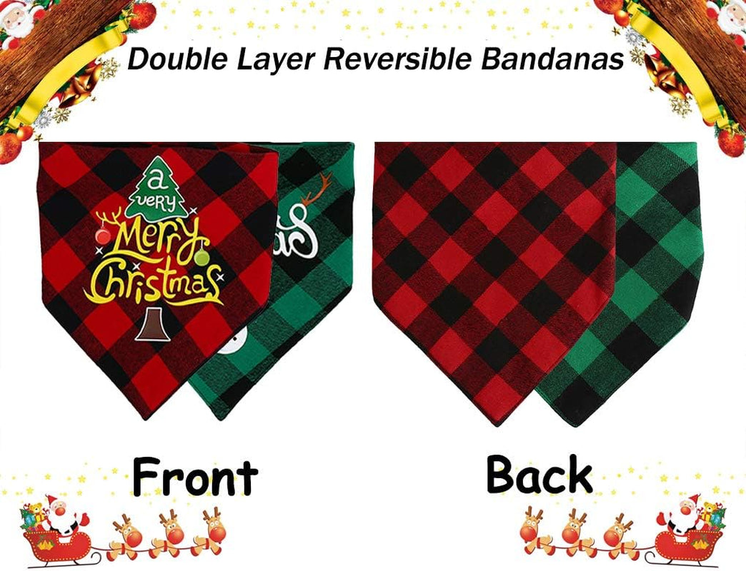Christmas Dog Bandana - Reversible Plaid Dog Bandanas Pet Scarf Triangle Kerchief Bids for Small Medium Large Dogs & Cats, Pet Accessories Decoration for Christmas Holiday, Green/Red