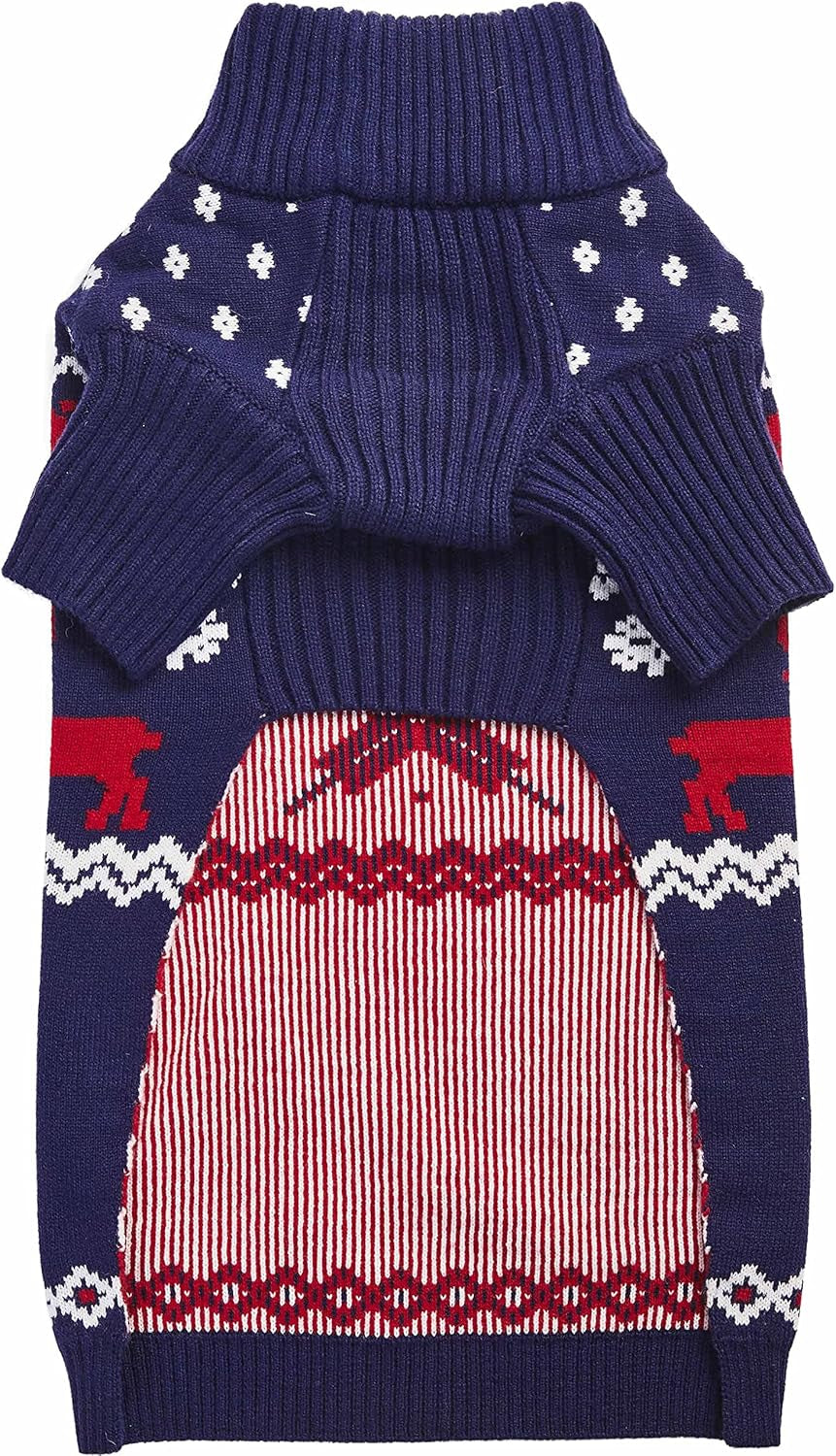 Christmas Reindeer and Snowflake Dog Sweater in Royal Blue, Back Length 18", Pack of 1 Clothes for Dogs