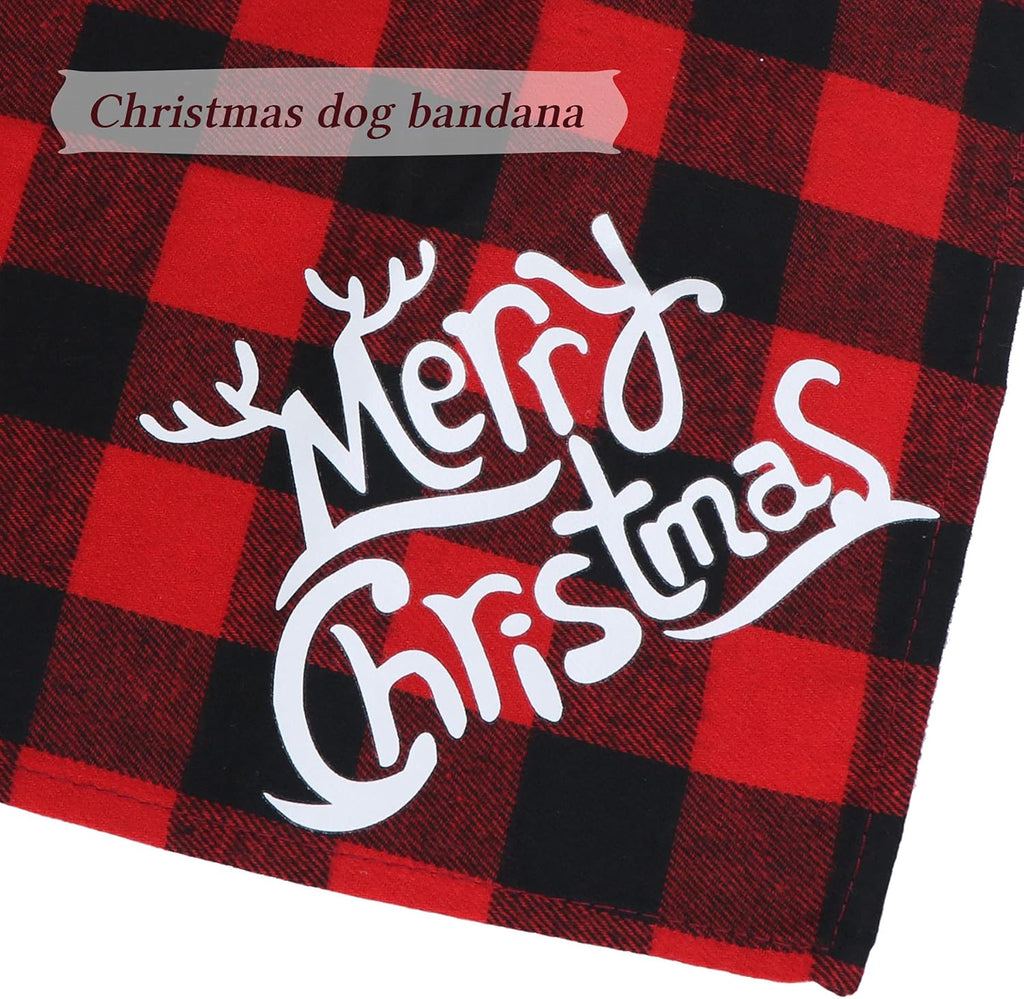2 Pack Christmas Plaid Dog Bandanas, Merry Christmas Holiday Plaid Dog Bandanas for Large Medium Dog Christmas Costume Decorations (Red & Green, Merry Christmas)