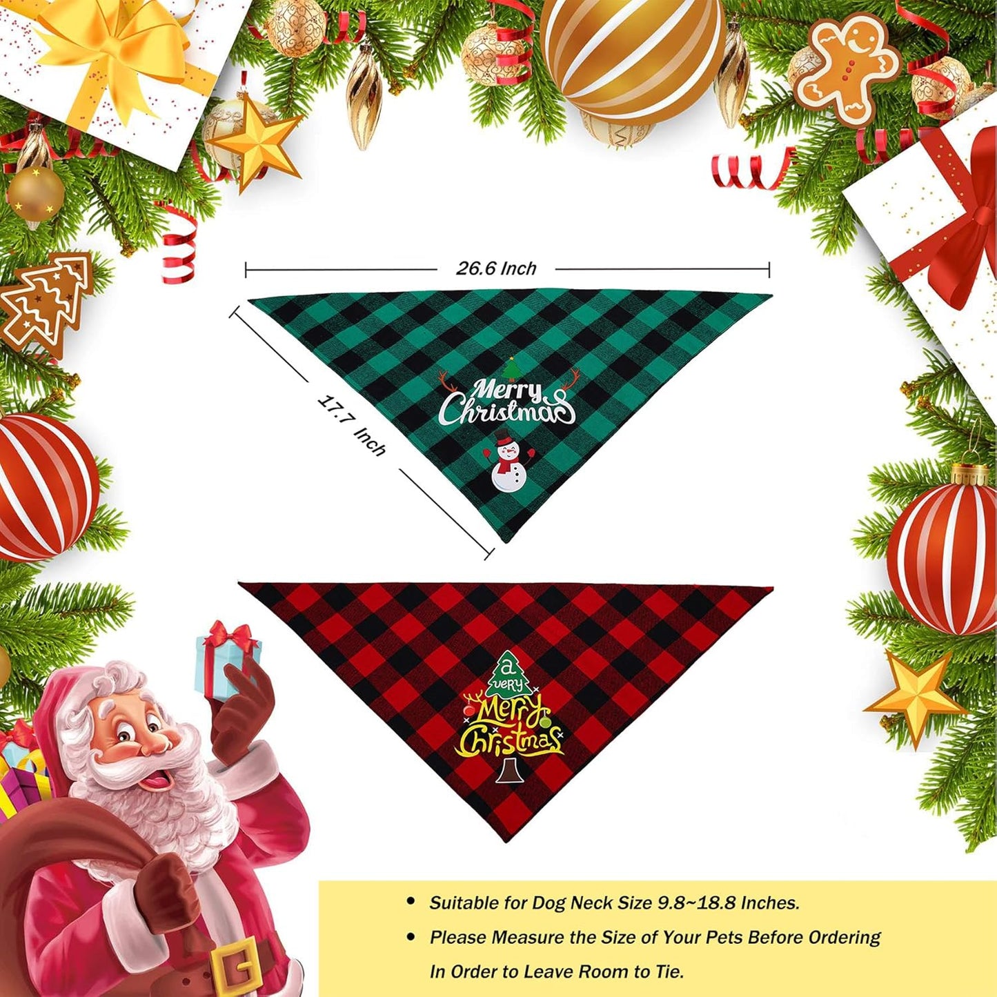 Christmas Dog Bandana - Reversible Plaid Dog Bandanas Pet Scarf Triangle Kerchief Bids for Small Medium Large Dogs & Cats, Pet Accessories Decoration for Christmas Holiday, Green/Red