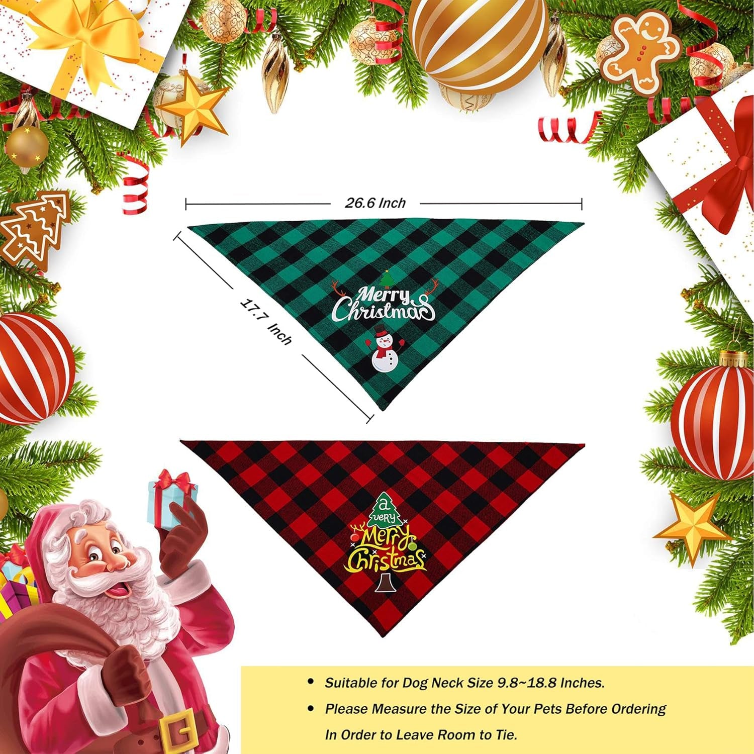Christmas Dog Bandana - Reversible Plaid Dog Bandanas Pet Scarf Triangle Kerchief Bids for Small Medium Large Dogs & Cats, Pet Accessories Decoration for Christmas Holiday, Green/Red