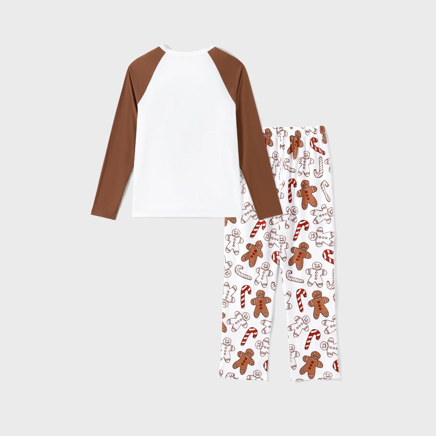 Christmas Pajamas Family Matching Women 2 Piece Pjs Sets Long Sleeve Cute Gingerbread Man Prints Top & Pants Sleepwear with Holiday Socks, Khaki, XXL