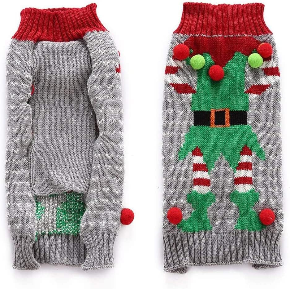 Christmas Dog Sweater Ugly Elf Pet Jumper Clown Holiday and Party for Dog and Cat (M)