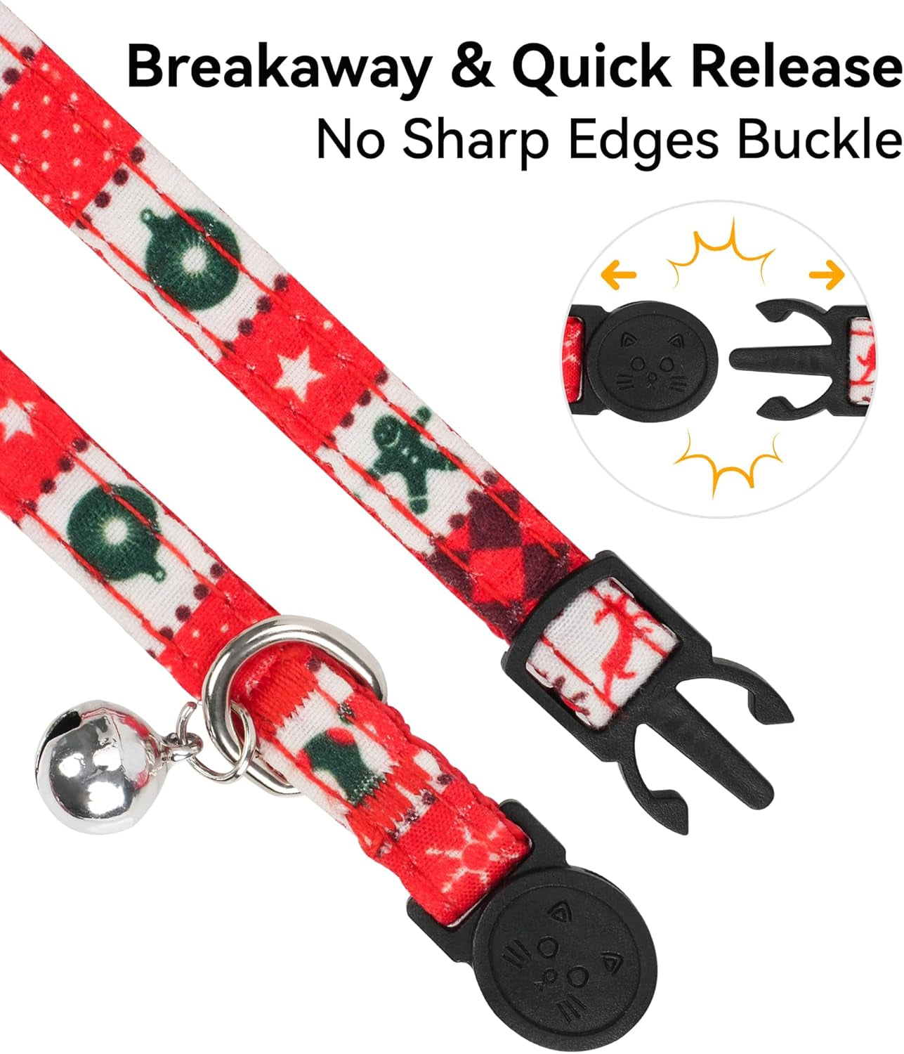Upgraded Christmas Cat Collar with Bells, Breakaway Cat Collars with Bow Tie, 1 Pack Girl Boy Safety Plaid Kitten Collars, Christmas