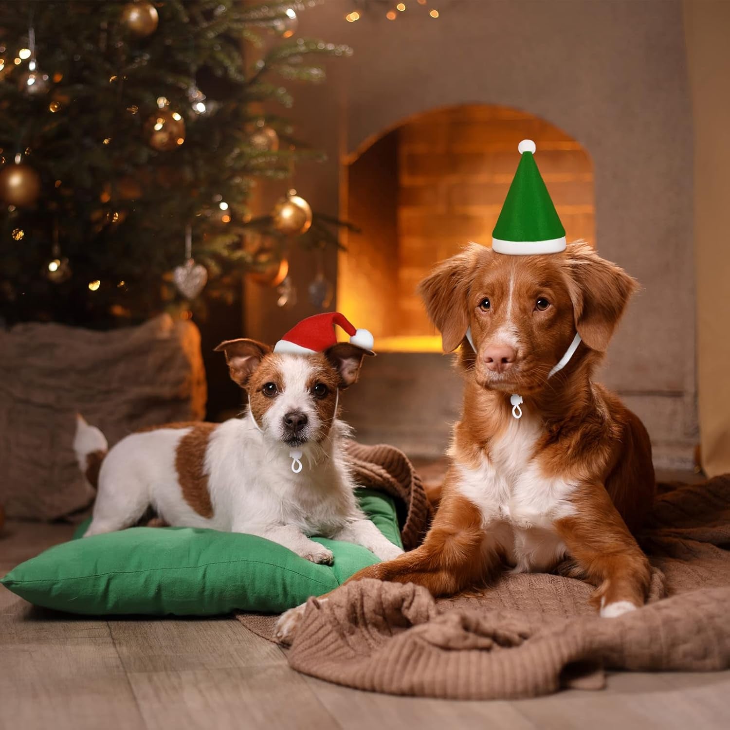 Dog Christmas Hats 4 Pieces Plaid Dog Santa Hats Small Animal Hats Pet Christmas Hats Cat and Dog Pet Costumes 5.5 X 7.8 Inch, 3.5 X 4.3 Inch (Red, Green,Classic Pattern)