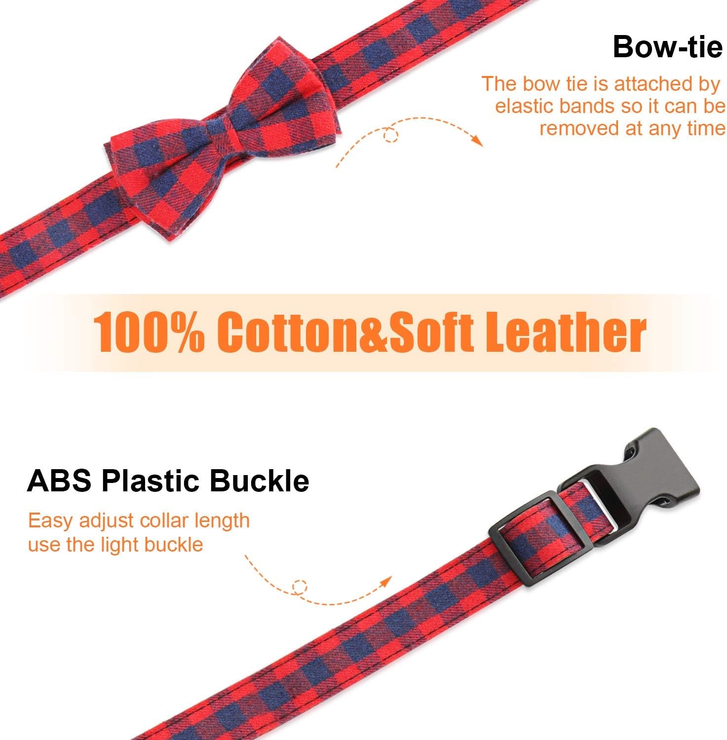 Dog Bow Tie,  Dog Cat Collar with Bow Tie Buckle Light Plaid Dog Collar for Dogs Cats Pets Soft Comfortable,Adjustable (S, Red)