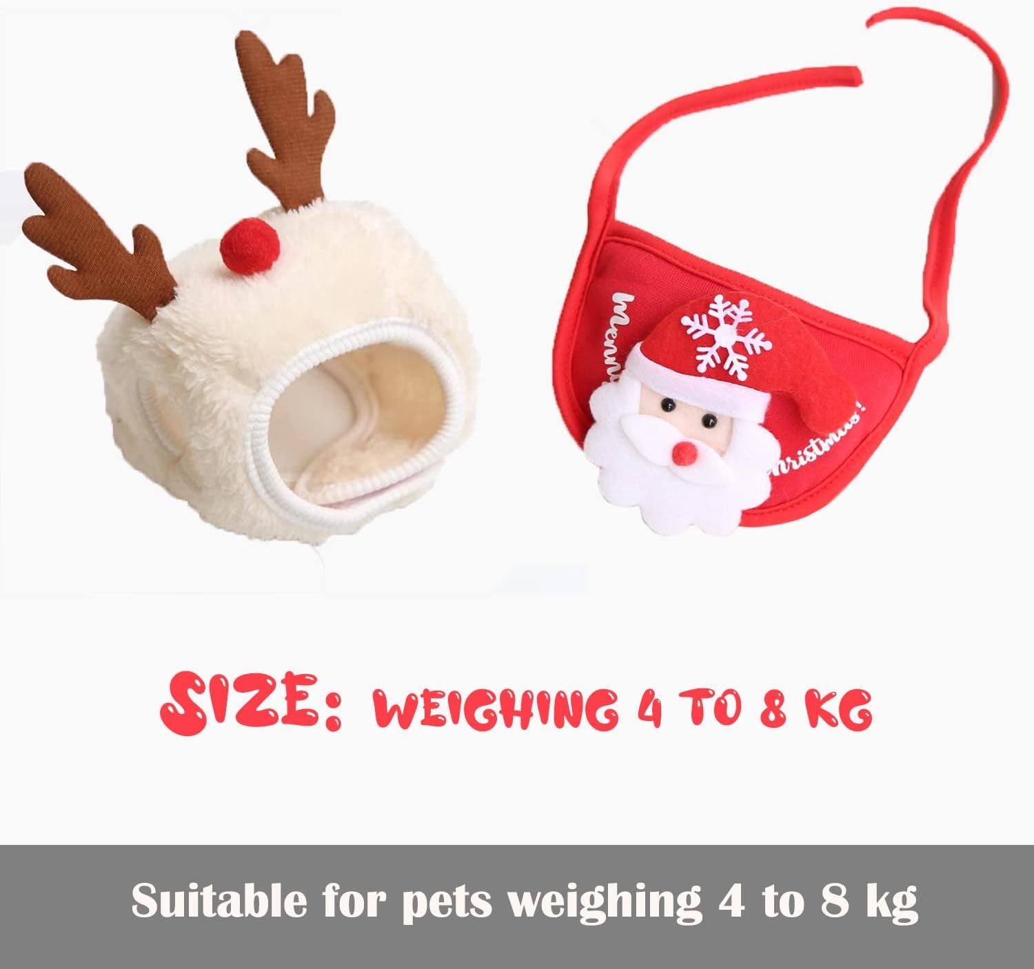 Pet Dog Cat Christmas Costume, Puppy Santa Hat and Bandana, Adjustable Christmas Party Cosplay Dress for Small Medium Dogs Cats (RED)