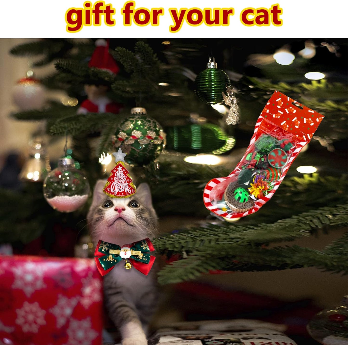 Christmas Cat Toys Stocking - 11 PCS Pet Cat Assorted Toys for Kitten with Cat Teaser, Crinkle Ball, Mice, Furry Ball and Bell Ball
