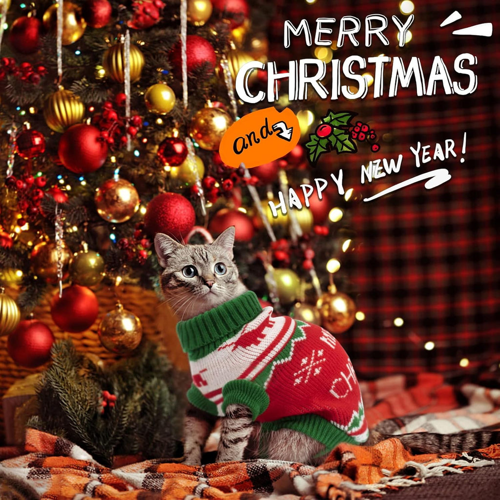 2 Packs Cat Christmas Sweater Christmas Dog Sweaters Pet Cat Winter Knitwear Warm Clothes Pet Reindeer Snowflake Pet Sweaters for Kittys and Small Dogs