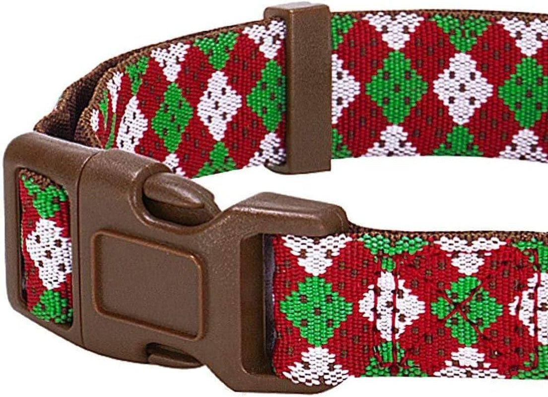 4 Patterns Christmas Party Fair Isle Style Adjustable Dog Collar with Detachable Bow Tie, Small, Neck 12"-16"