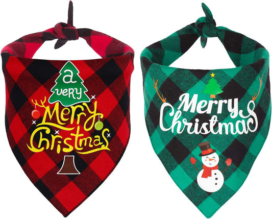 Christmas Dog Bandana - Reversible Plaid Dog Bandanas Pet Scarf Triangle Kerchief Bids for Small Medium Large Dogs & Cats, Pet Accessories Decoration for Christmas Holiday, Green/Red