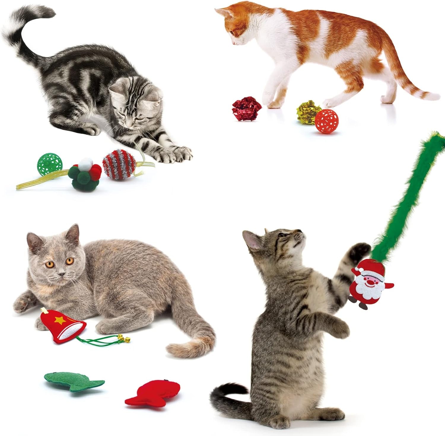 Cat Christmas Stocking, 10 Pack for Cats, Cat Christmas Toys with Cat Wand Toy, Catnip Toys, Crinkle Balls and Mice for Cat & Kitten