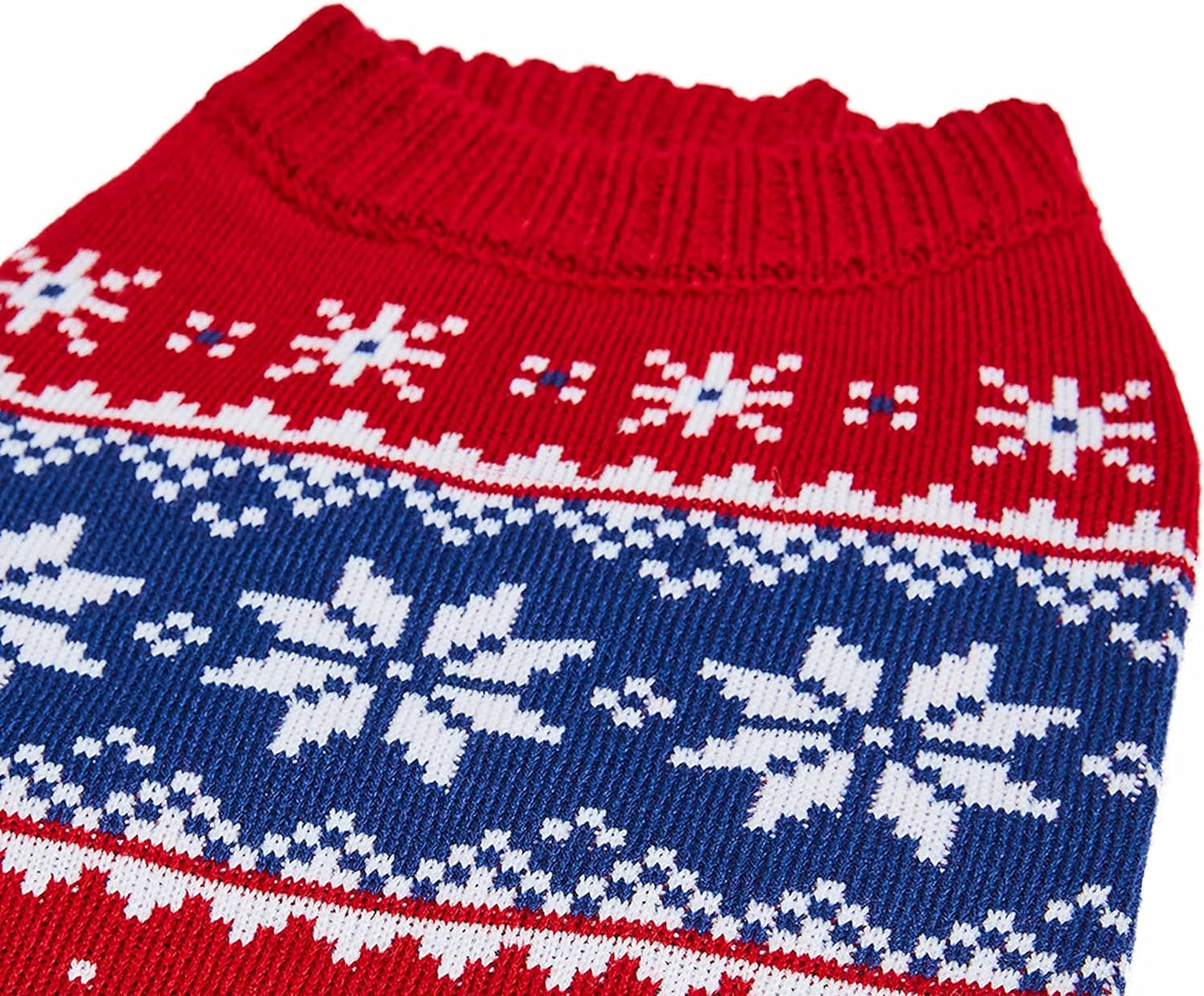 Christmas Snowflake Dog Sweater in Festive Red, Back Length 14", Pack of 1 Clothes for Dogs