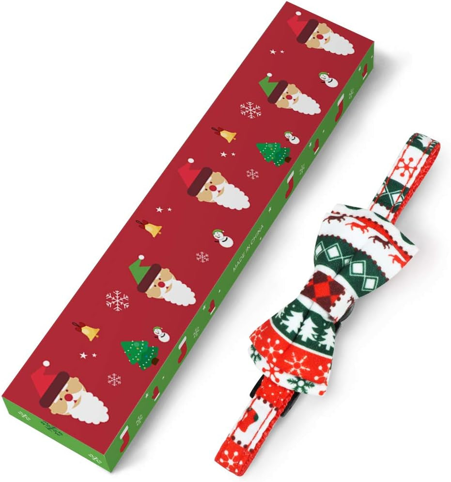 Upgraded Christmas Cat Collar with Bells, Breakaway Cat Collars with Bow Tie, 1 Pack Girl Boy Safety Plaid Kitten Collars, Christmas
