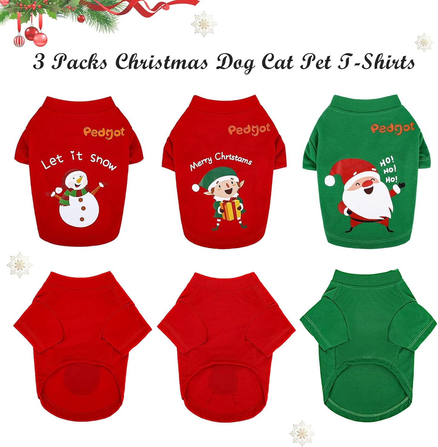3 Pack Dog Christmas Shirt Santa Claus, Snowman, Elf Pet Xmas Clothes Printed Puppy T-Shirt Cosplay Pet Apparel for Small Dogs and Cats Dress up Cosplay Gifts (M)