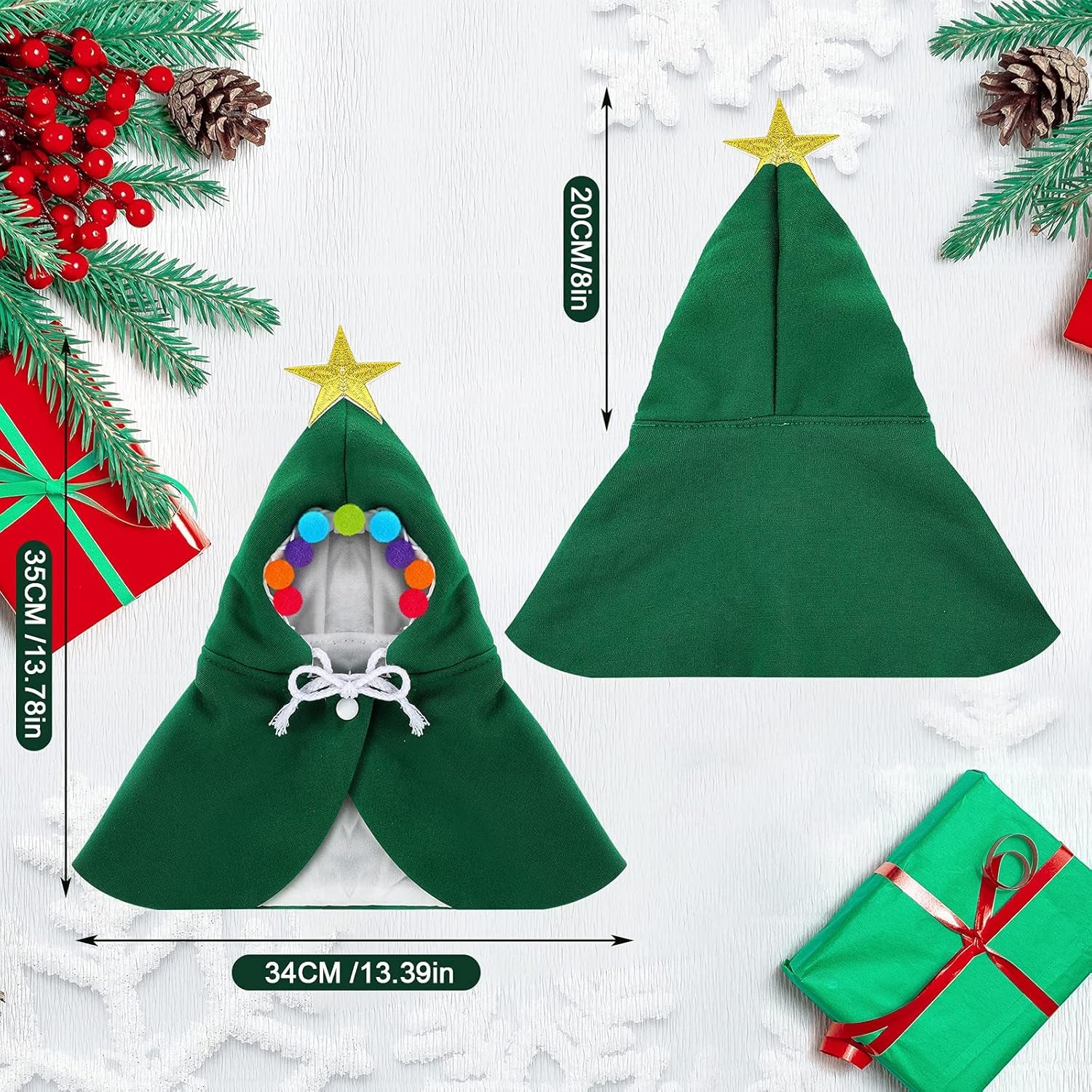 2 Pieces Christmas Cat Outfit Christmas Cat Dog Costume Christmas Pet Cape Puppy Xmas Cloak with Star and Pompoms Dog Santa Cape with Santa Hat Pet Clothes for Cats and Puppy (Medium)