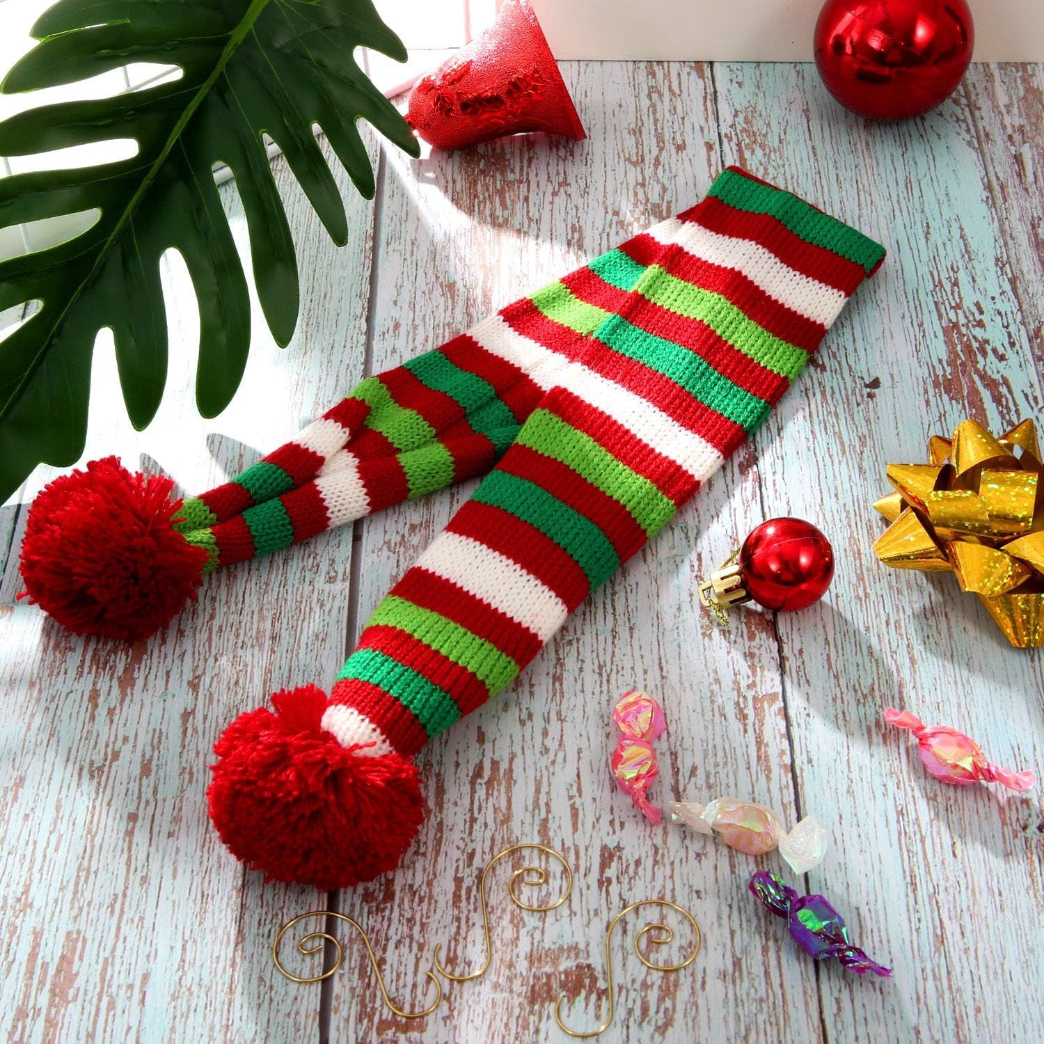 2 Pieces Christmas Striped Knitted Dog Scarf Winter Dog Neck Warmer Costume Xmas Holiday Pet Bandana Cat Puppy Scarf Accessories