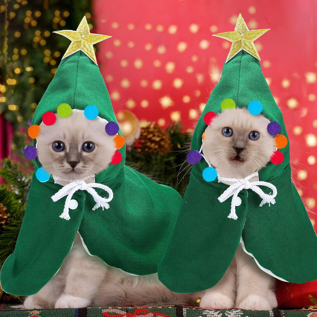 2 Pieces Christmas Cat Outfit Christmas Cat Dog Costume Christmas Pet Cape Puppy Xmas Cloak with Star and Pompoms Dog Santa Cape with Santa Hat Pet Clothes for Cats and Puppy (Medium)