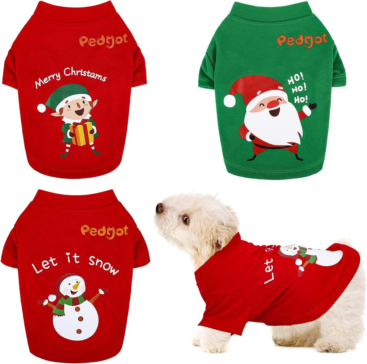 3 Pack Dog Christmas Shirt Santa Claus, Snowman, Elf Pet Xmas Clothes Printed Puppy T-Shirt Cosplay Pet Apparel for Small Dogs and Cats Dress up Cosplay Gifts (S)