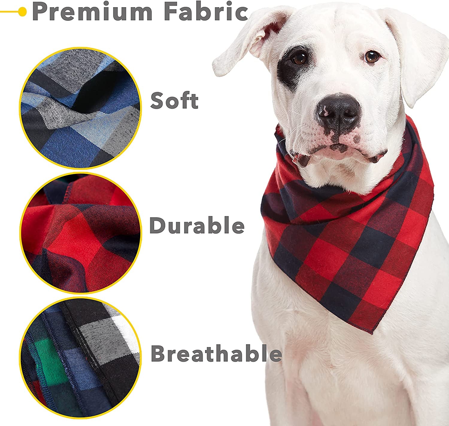 Dog Bandana 4 Pack - Dog Bandanas Boy, Girl, Premium Durable Soft Lightweight Fabric, Buffalo Plaid Scarf for Small Dogs, Cats Pets, Black and White, Red, Green, Blue, Small