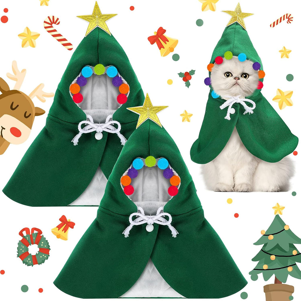 2 Pieces Christmas Cat Outfit Christmas Cat Dog Costume Christmas Pet Cape Puppy Xmas Cloak with Star and Pompoms Dog Santa Cape with Santa Hat Pet Clothes for Cats and Puppy (Medium)