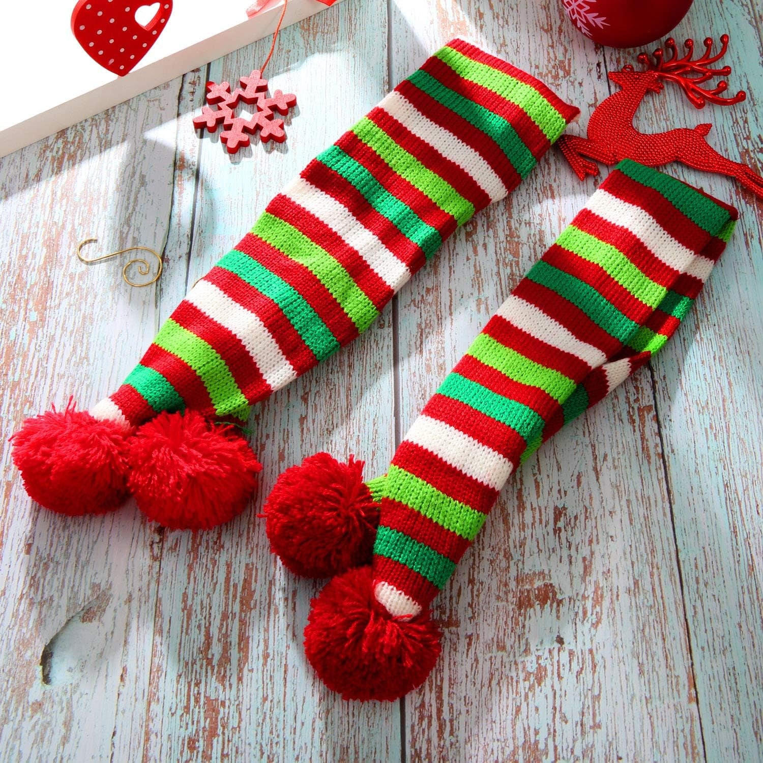 2 Pieces Christmas Striped Knitted Dog Scarf Winter Dog Neck Warmer Costume Xmas Holiday Pet Bandana Cat Puppy Scarf Accessories