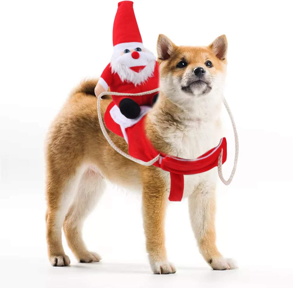 Christmas Dog Santa Claus Costume, Funny Pet Cat Halloween Cosplay, Riding, Red, Large, Polyester Cotton, Easy to Clean, Adjustable, Comfortable, Water Resistant, All Breeds, All Life Stages