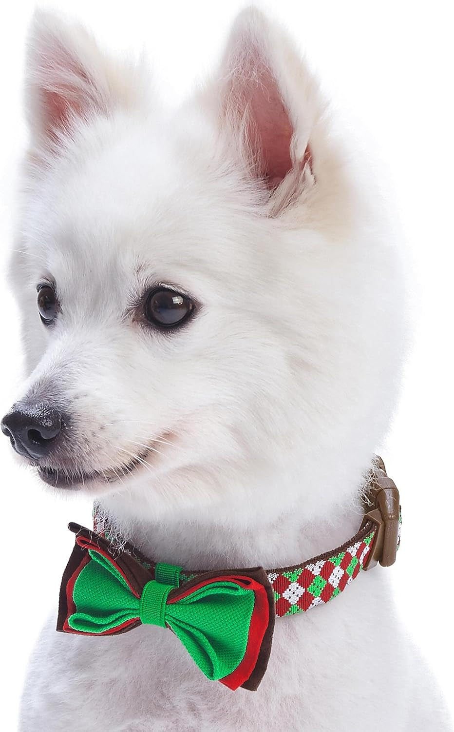 4 Patterns Christmas Party Fair Isle Style Adjustable Dog Collar with Detachable Bow Tie, Small, Neck 12"-16"