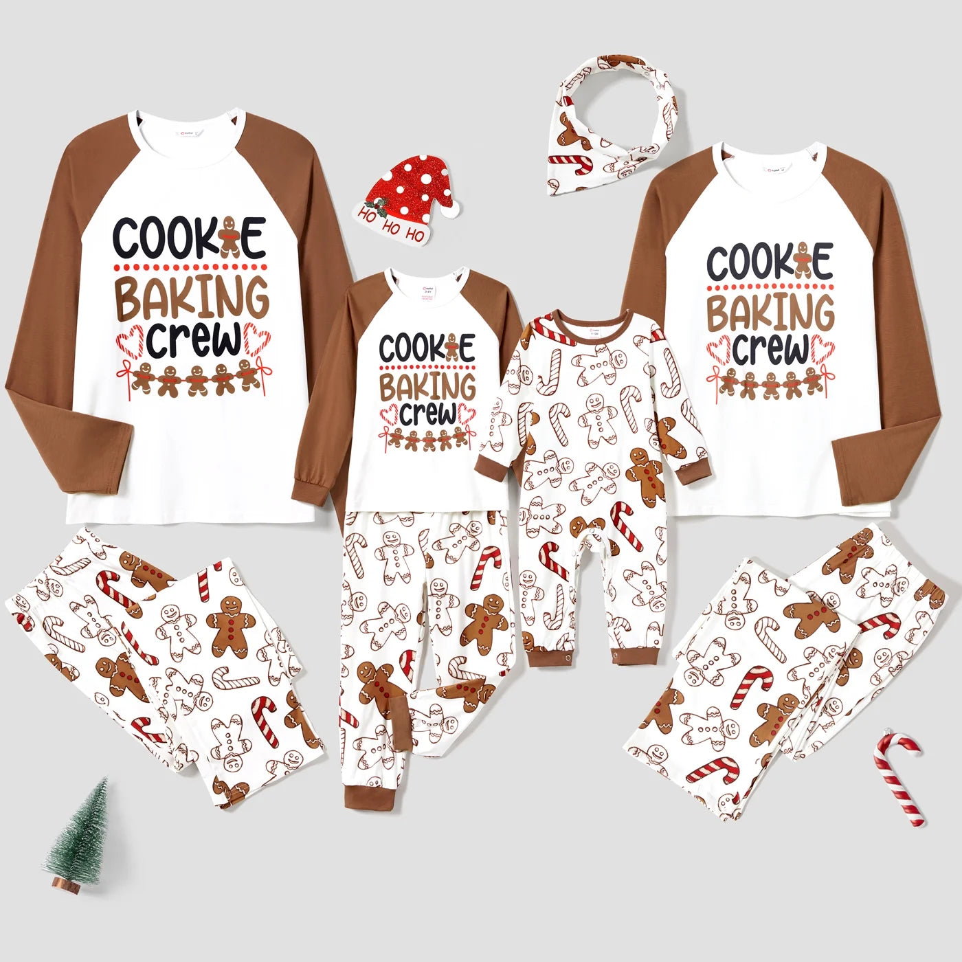 Christmas Pajamas Family Matching Women 2 Piece Pjs Sets Long Sleeve Cute Gingerbread Man Prints Top & Pants Sleepwear with Holiday Socks, Khaki, XXL