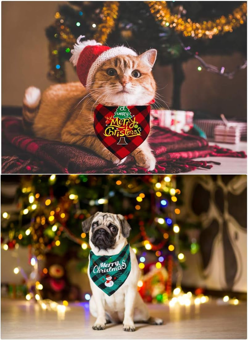 Christmas Dog Bandana - Reversible Plaid Dog Bandanas Pet Scarf Triangle Kerchief Bids for Small Medium Large Dogs & Cats, Pet Accessories Decoration for Christmas Holiday, Green/Red