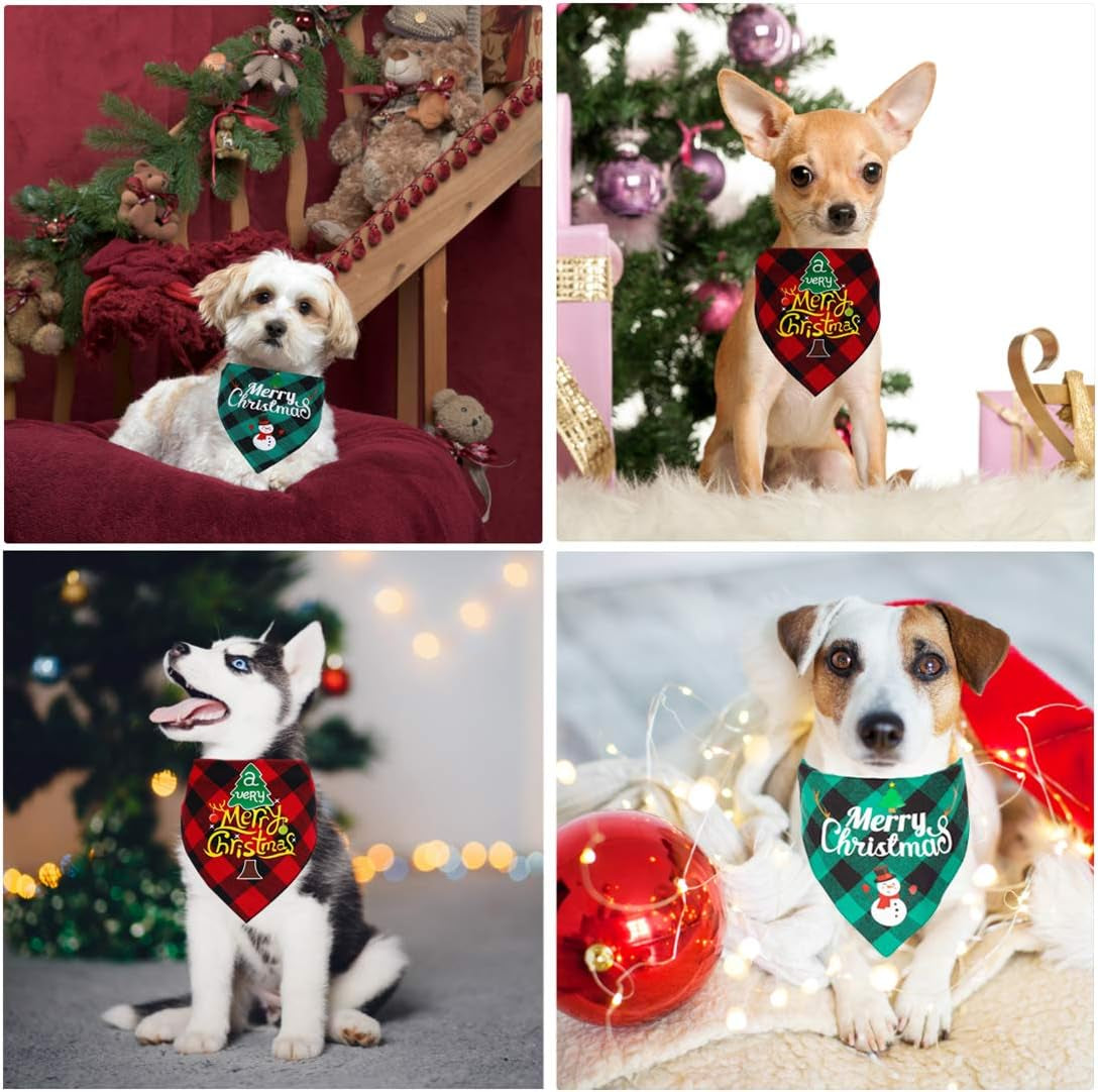 Christmas Dog Bandana - Reversible Plaid Dog Bandanas Pet Scarf Triangle Kerchief Bids for Small Medium Large Dogs & Cats, Pet Accessories Decoration for Christmas Holiday, Green/Red