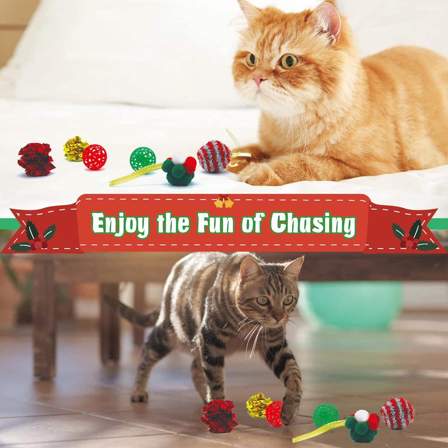 Cat Christmas Stocking, 10 Pack for Cats, Cat Christmas Toys with Cat Wand Toy, Catnip Toys, Crinkle Balls and Mice for Cat & Kitten